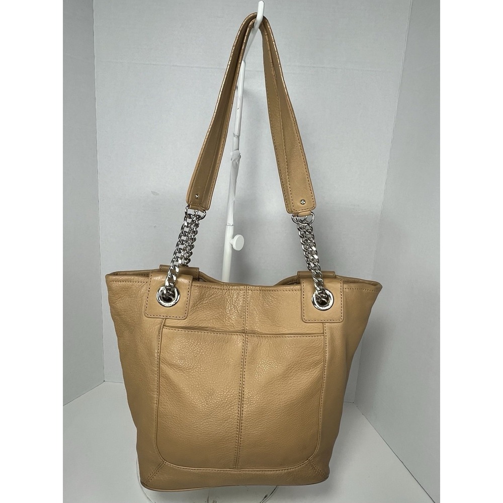Calvin Klein Womens Leather Tote Purse Tan TurnLock Pocket Minimalist Half Chain - Picture 6 of 11